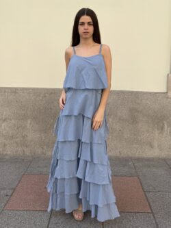 Vestido Largo Volantes Azul Bruma - Imagen 3