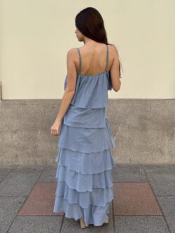 Vestido Largo Volantes Azul Bruma - Imagen 6