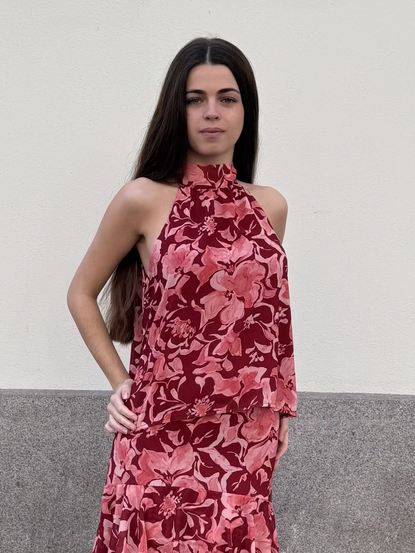 Blusa Halter Estampada Peonía