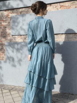 Falda Midi Aguamarina con Volantes - Imagen 3