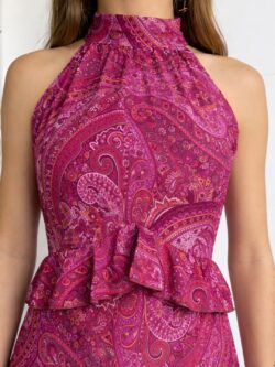 Vestido Largo Halter Paisley Frambuesa - Imagen 4