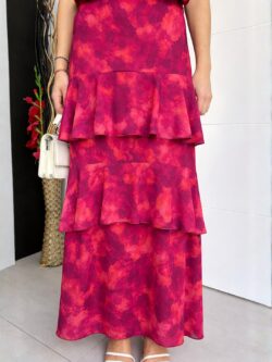 Falda Larga Volantes Coral Frambuesa - Imagen 5