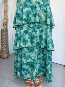 Falda Larga Volantes Estampada Verde Agua - Imagen 2