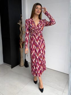 Falda Larga Volantes Coral Frambuesa