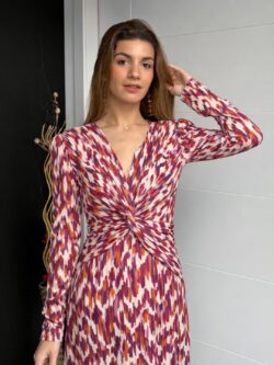 Vestido Estampado Frambuesa y Teja - Imagen 2