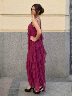 Vestido Largo de Seda Frambuesa con Volantes - Imagen 2