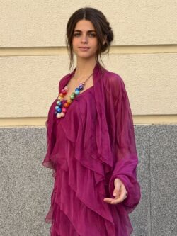 Vestido Largo de Seda Frambuesa con Volantes - Imagen 4