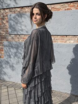 Chaqueta Ligera de Seda Gris Perla