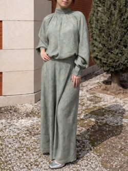 Falda Larga Verde Salvia Bordada - Imagen 3