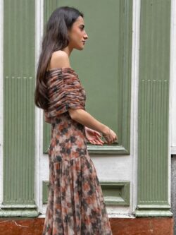 Vestido Largo Canela Escote Bardot - Imagen 4