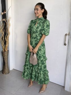 Vestido Midi Escote Gota Estampado Laurel