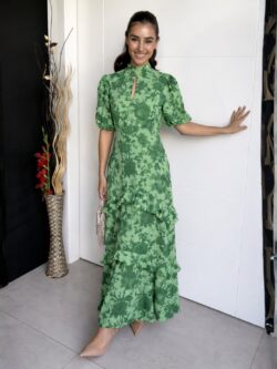 Vestido Midi Escote Gota Estampado Laurel