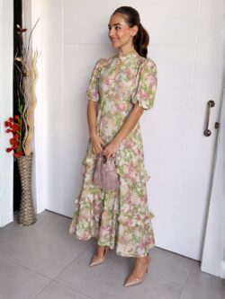 Vestido Midi Escote Gota Estampado Lima