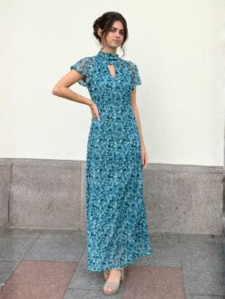 Vestido Xiu Largo Laguna Floral de Tul