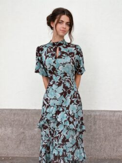 Vestido Largo Goccia Turquesa Empolvado