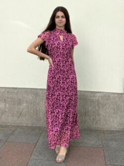 Vestido Xiu Largo Frambuesa Floral de Tul