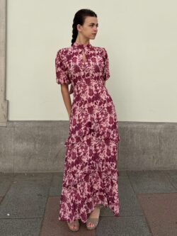 Vestido Midi Escote Gota Estampado Buganvilla