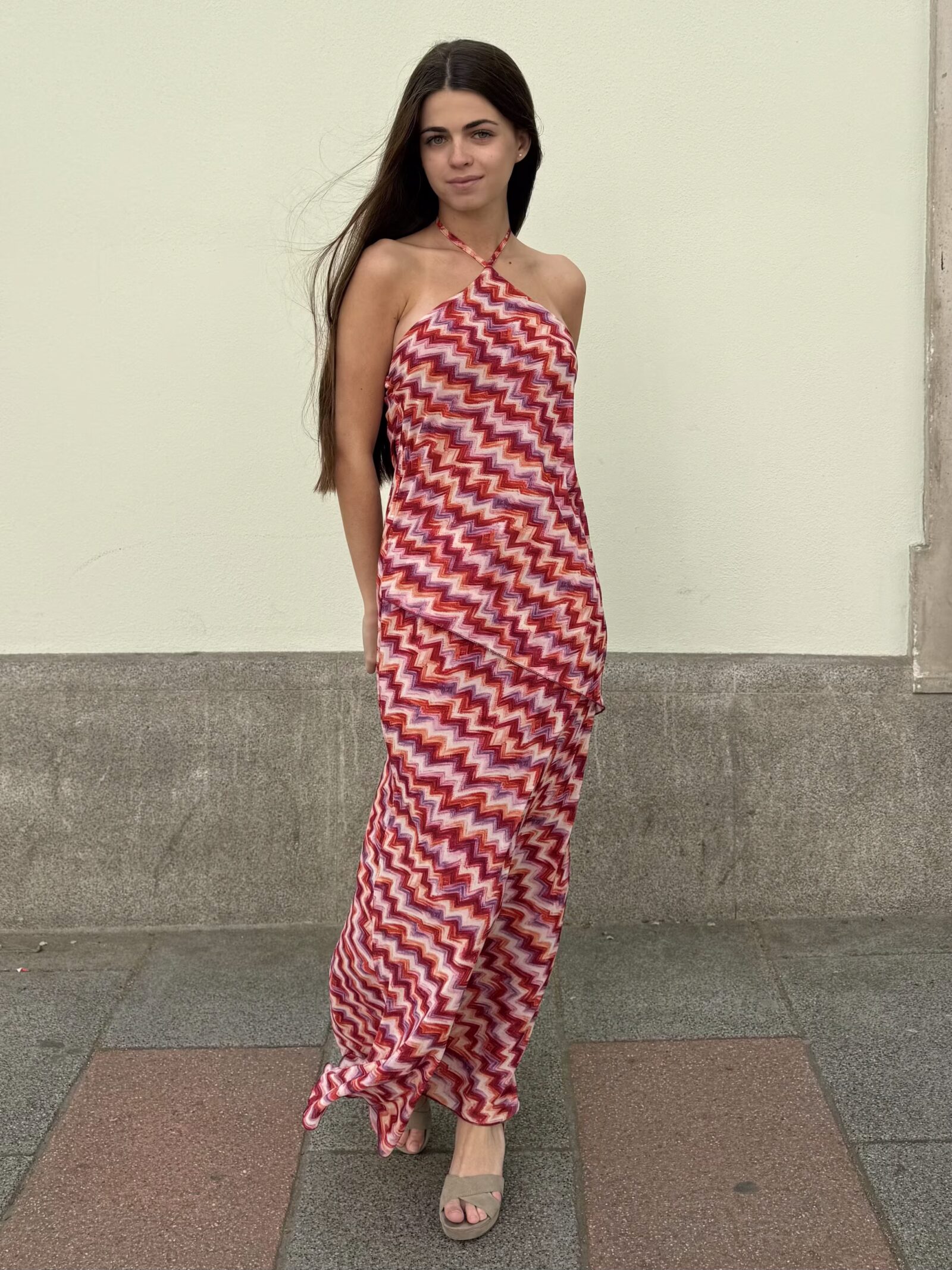Vestido Largo Zigzag Coral
