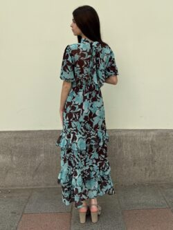 Vestido Largo Goccia Turquesa Empolvado - Imagen 6