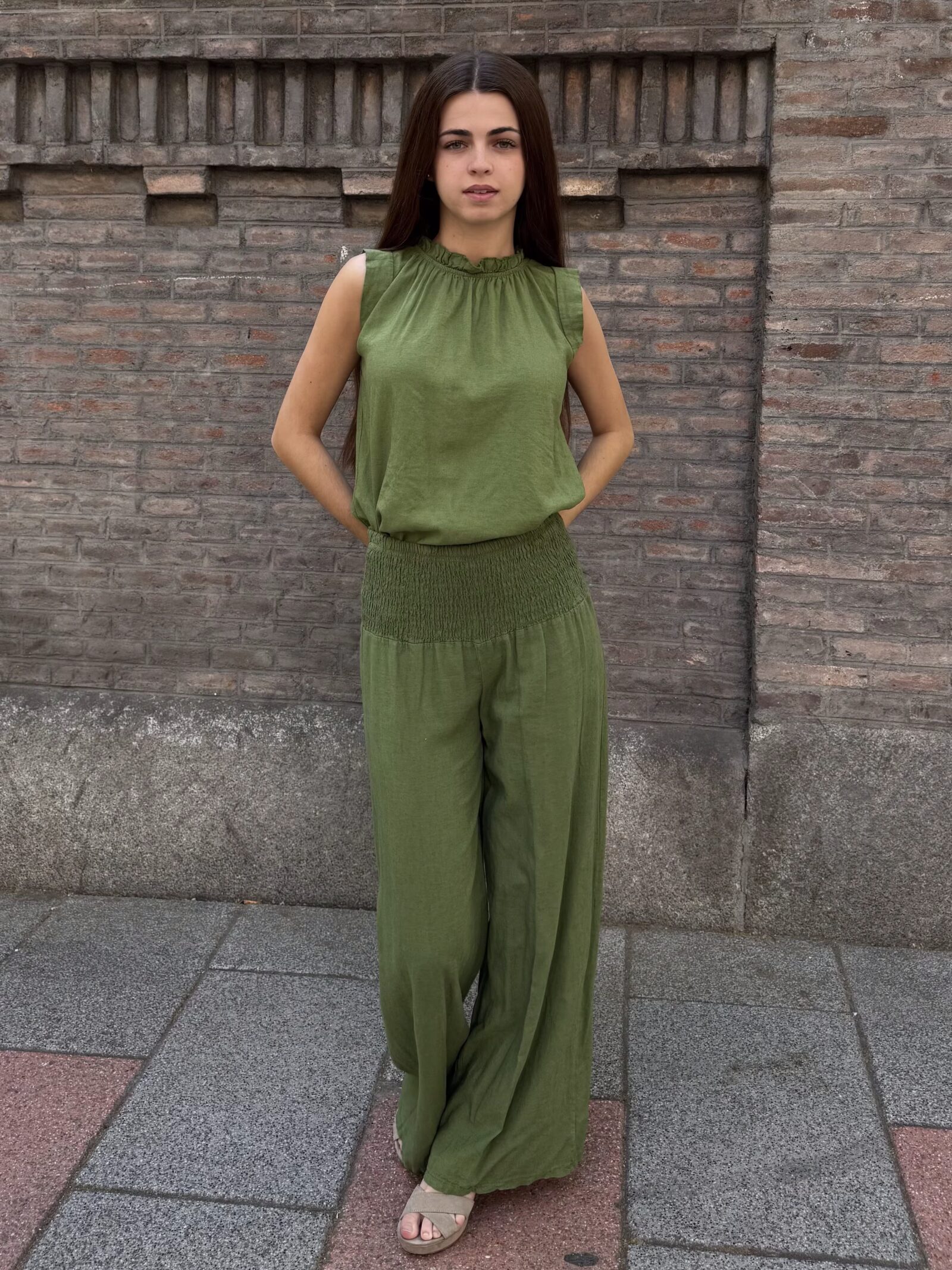 Pantalón de Lino Essenza Verde Caqui