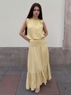 Falda de Lino Essenza Amarillo Pastel