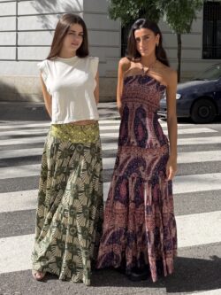 Vestido Largo Bandeau Paisley Vino