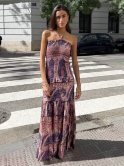 Vestido Largo Bandeau Paisley Vino