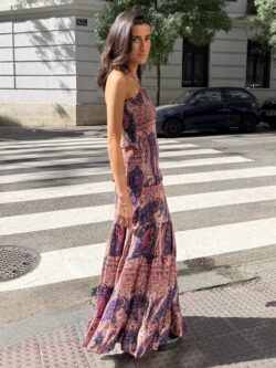 Vestido Largo Bandeau Paisley Vino - Imagen 6