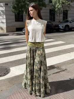 Pantalón Ancho Midi Oliva Estampado