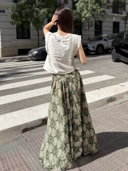 Pantalón Ancho Midi Oliva Estampado - Imagen 3