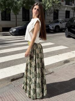 Pantalón Ancho Midi Oliva Estampado - Imagen 4