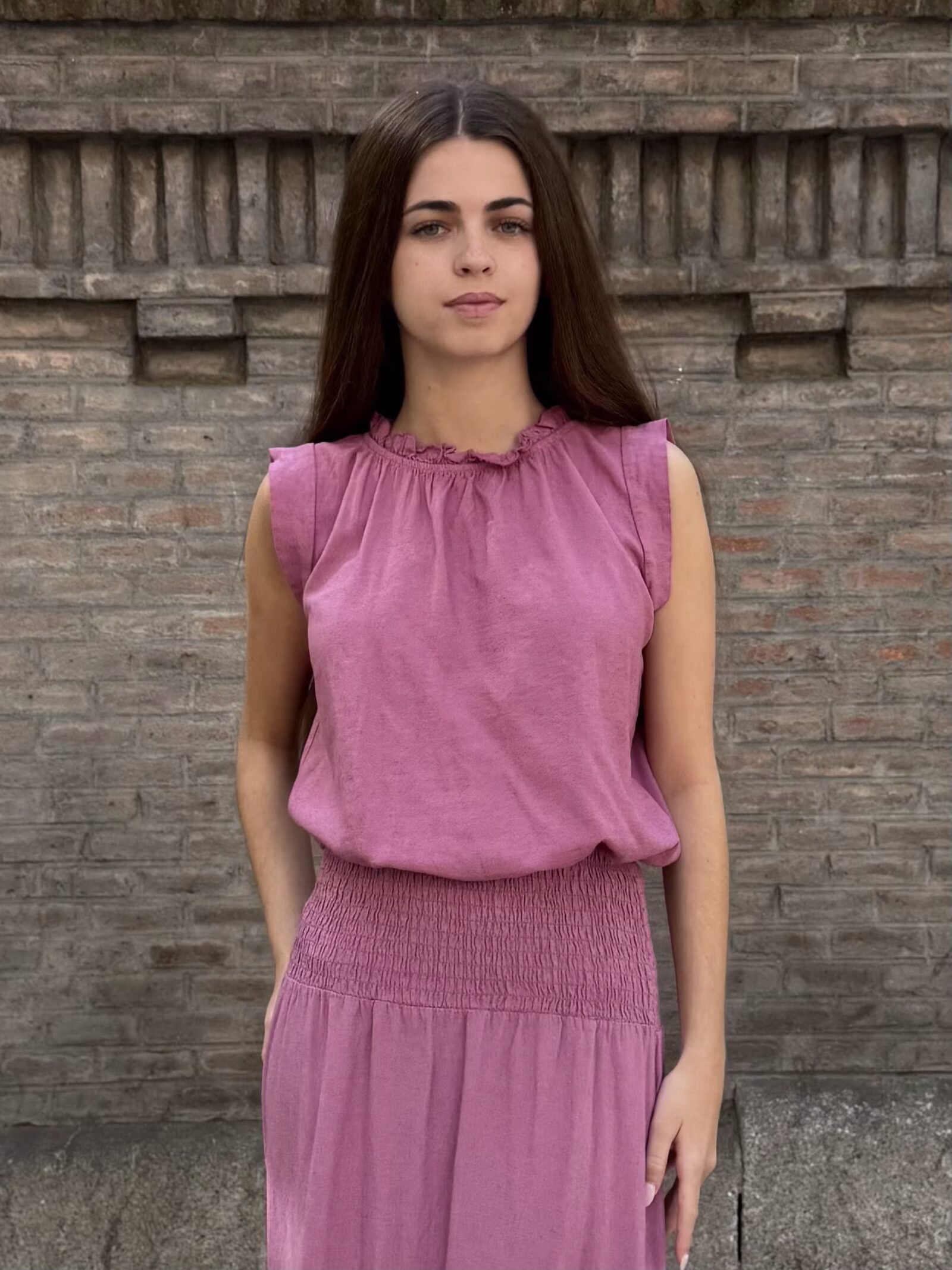 Blusa Rosa Empolvado Fruncida