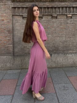 Falda de Lino Essenza Rosa Empolvado - Imagen 4