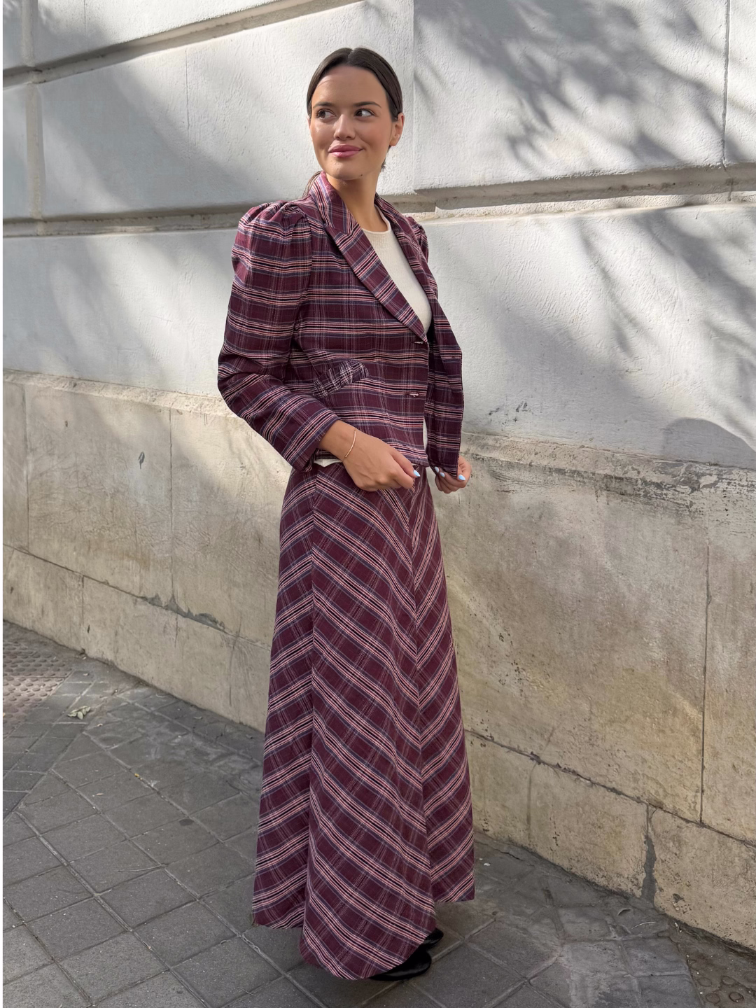 Falda Oxford Rayas Burdeos