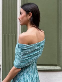 Vestido Verde Acqua Escote Bardot - Imagen 3