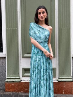 Vestido Verde Acqua Escote Bardot