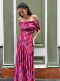 Vestido Magenta Acqua Escote Bardot - Imagen 3