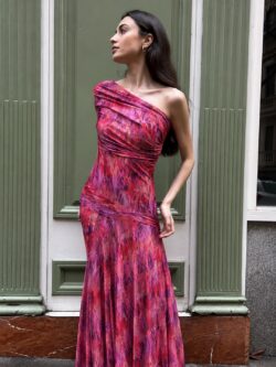 Vestido Magenta Acqua Escote Bardot