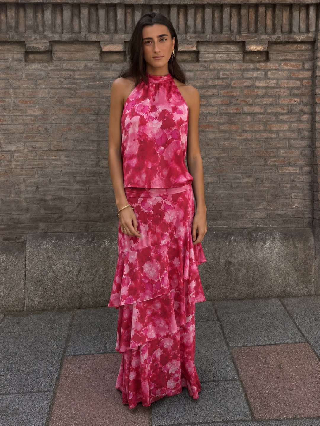 Falda Larga Volantes Frambuesa Amalfi