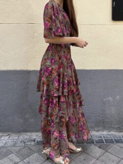 Vestido Firenze Oliva Fiorita - Imagen 9