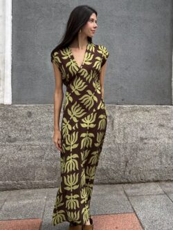 Vestido Midi Estampado Hoja de Cacao