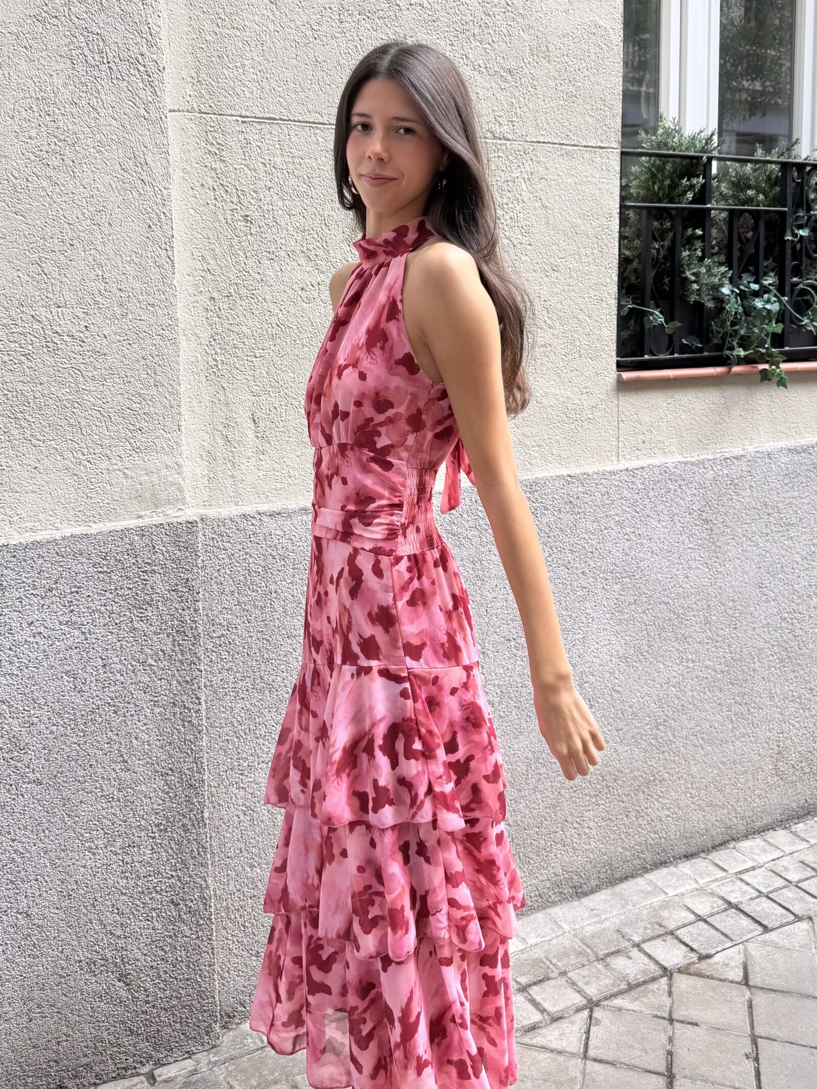 Vestido Halter Volantes Arilo Grosella