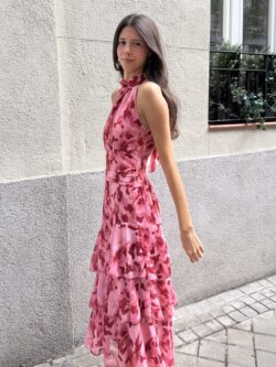 Vestido Halter Volantes Arilo Grosella
