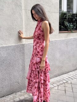 Vestido Halter Volantes Arilo Grosella - Imagen 5