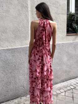 Vestido Halter Volantes Arilo Grosella - Imagen 7