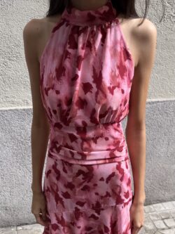 Vestido Halter Volantes Arilo Grosella - Imagen 2