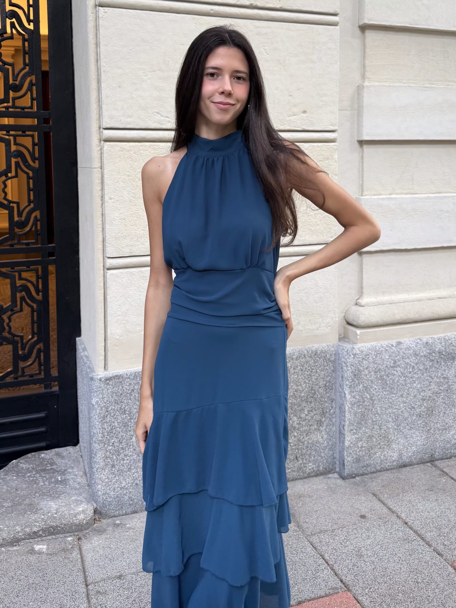 Vestido Aura Halter Azul Petróleo