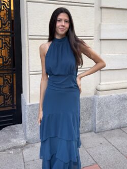 Vestido Aura Halter Azul Petróleo