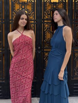 Vestido Halter Asimétrico Granate Papiro