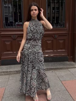 Vestido Halter Gris Azulado Floral